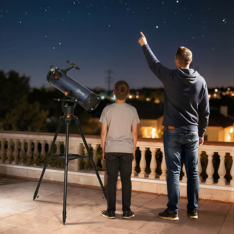 Outsunny Telescopio Reflector Astronómico para Adultos y Principiantes Apertura 114 mm con Trípode Ajustable Bolsa