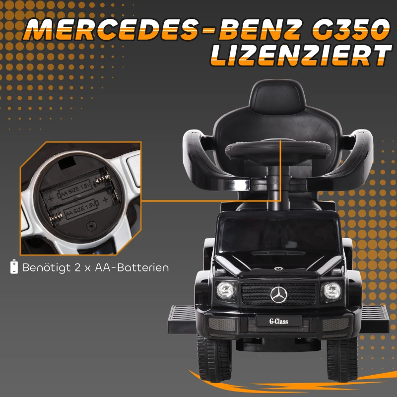 HOMCOM Rutschauto mit Schiebstange Mercedes-Benz G350 Rutschfahrzeug mit Lenkrad 3-in-1 Schiebeauto für 18-36 Monate Kinder Schwarz