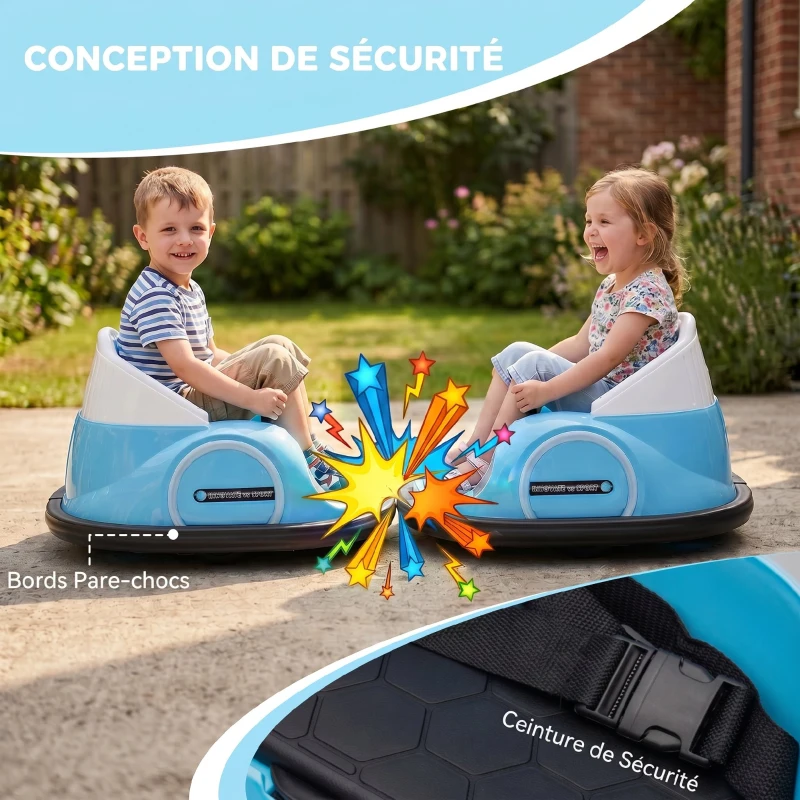 AIYAPLAY Voiture Tamponneuse Électrique Enfant 12V, Rotation à 360°, Auto-Tamponneuse Enfant avec Télécommande, Bleu