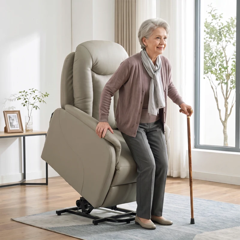 HOMCOM Fauteuil Releveur Électrique Massage Vibration et Chaleur, Fauteuil Relax Électrique en PU, Dossier Inclinable, Gris