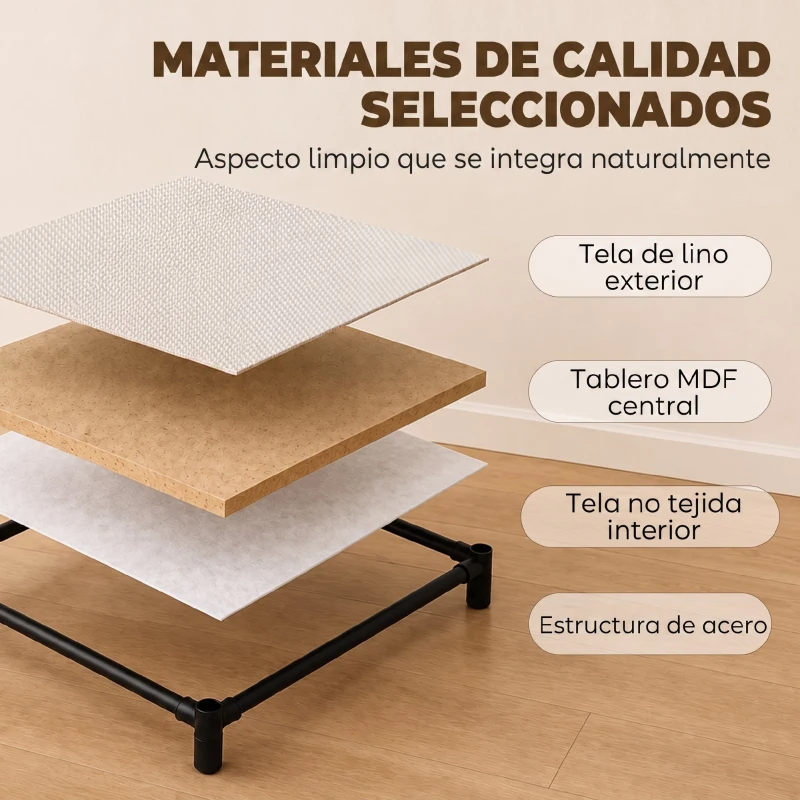 HOMCOM Cómoda para Dormitorio con 4 Cajones de Tela Marco de Acero Cajonera para Salón Oficina Vestidor Beige