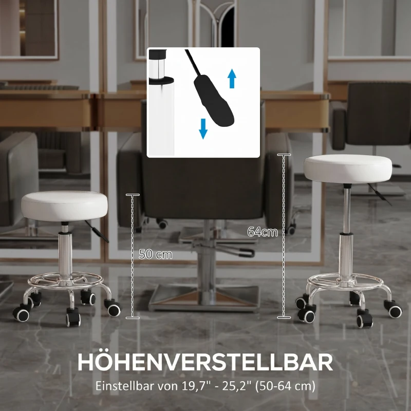 Vinsetto Salonkruk, in hoogte verstelbaar, kunstleer, tot 110 kg, Ø42x50-64H cm, wit