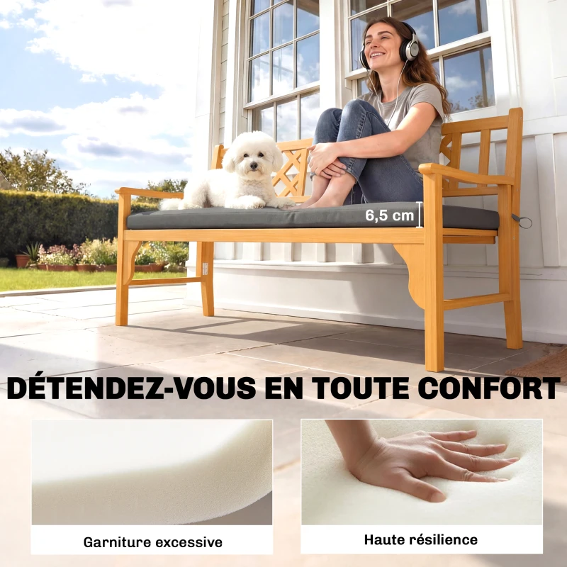 Outsunny Coussin de banc, coussin pour Banc de Jardin extérieur intérieur housse amovible, 110 x 46 x 6,5 cm, gris foncé