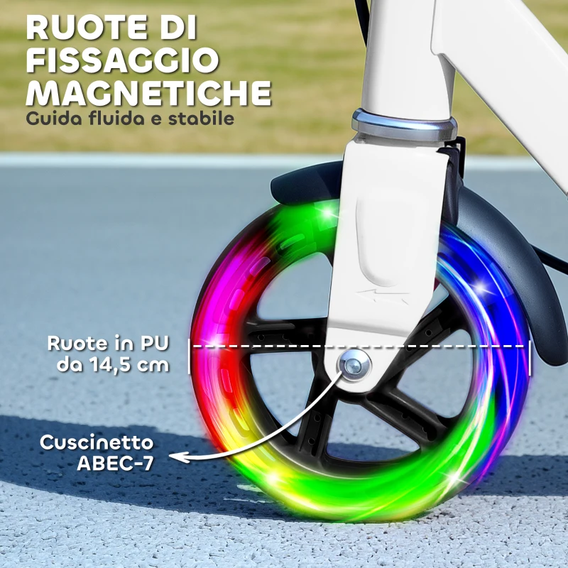 AIYAPLAY Monopattino per Bambini 3-8 Anni con Ruote Luminose, Impugnatura Regolabile e Freno Posteriore, Bianco