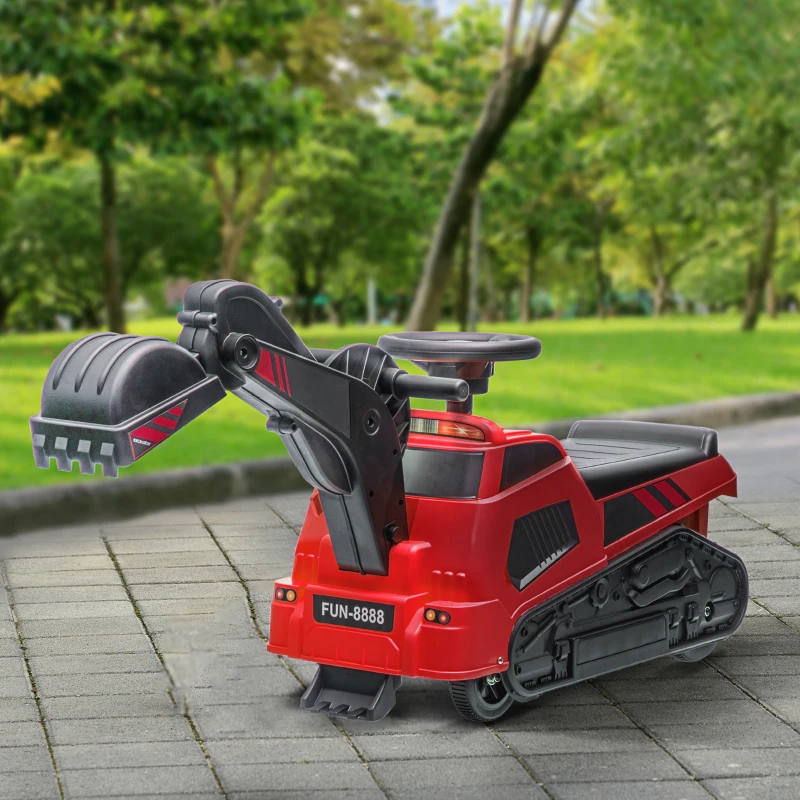 HOMCOM Buldozer Jucărie cu Volan și Cupă de Excavare, din PP și Metal, 100x43x48.5 cm, Roșu și Negru