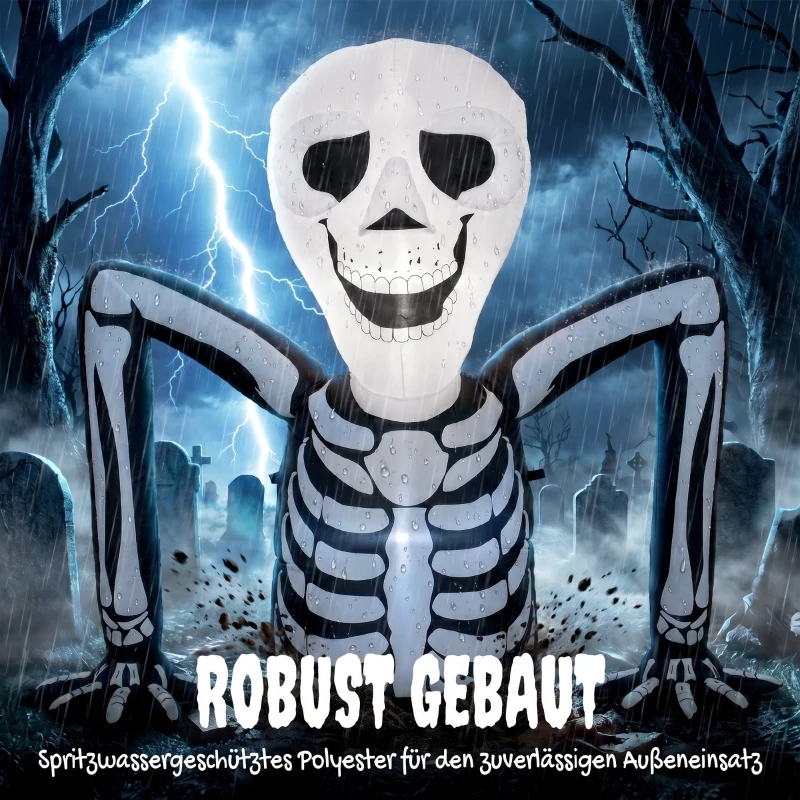 Outsunny Opblaasbaar halloween-skelet, kruipt uit de grond, met ledverlichting, griezeldecoratie voor binnen en buiten