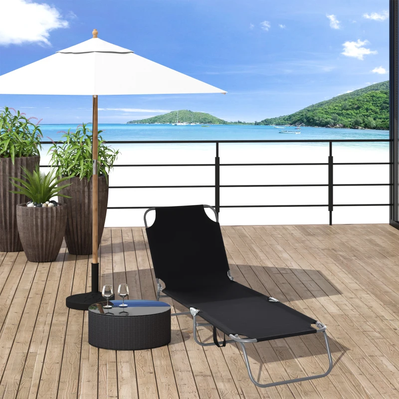 Outsunny Bain de Soleil transat Pliable Dossier réglable Multipositions métal et Polyester Noir