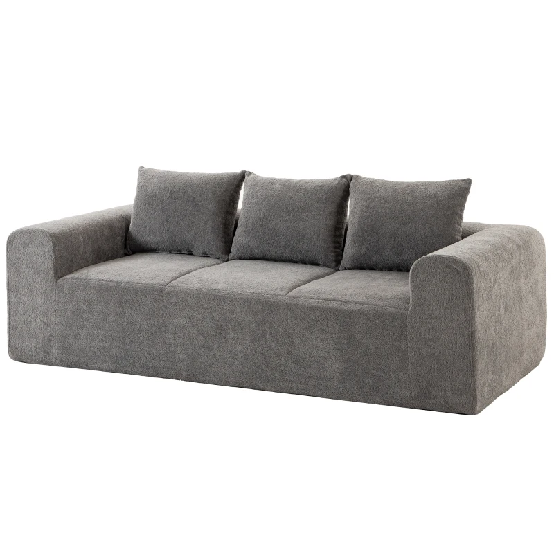 HOMCOM Canapé 3 Places en Chenille 220 cm, Canapé Salon Moderne avec Assise et Accoudoirs Larges, 3 Coussins, Gris