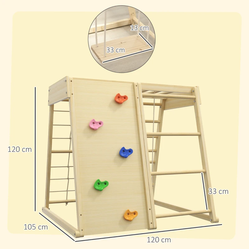 HOMCOM Ensemble d'escalade 5 en 1 avec balançoire mur d'escalade corde et grimpe en bois barres de singe pour enfants