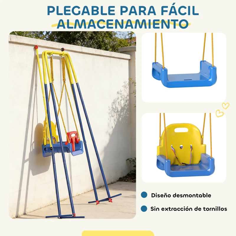 AIYAPLAY Columpio para Bebés 3 en 1 con Cuerdas Ajustables Cinturón de Seguridad Marco de Acero Plegable Azul
