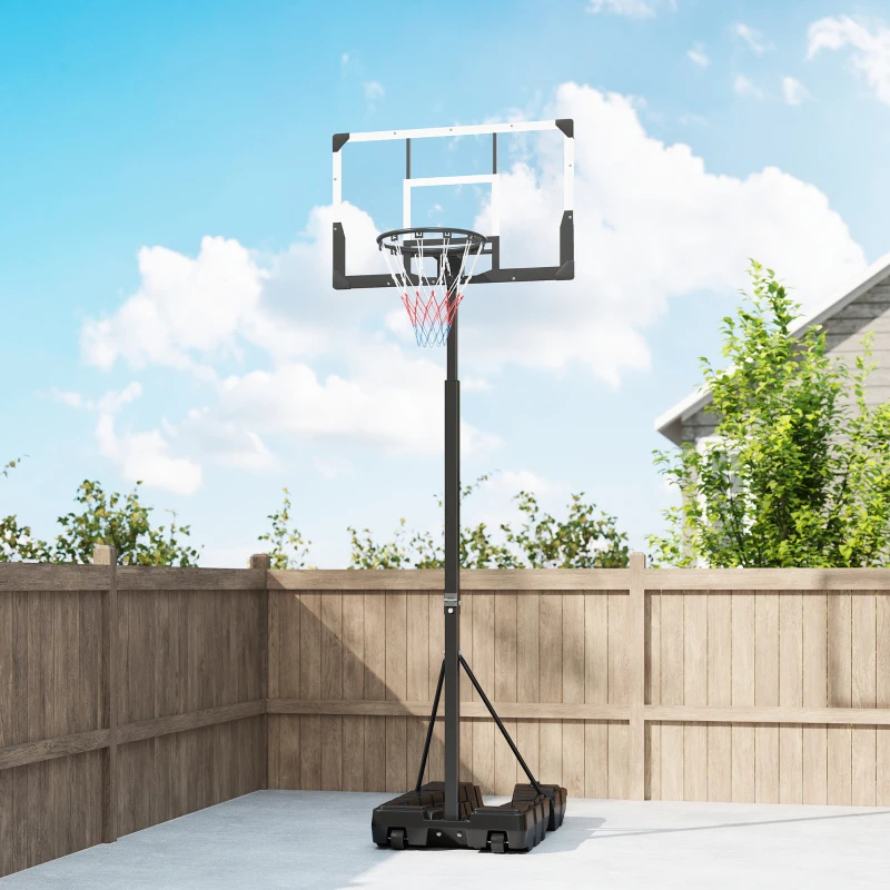 SPORTNOW Canasta de Baloncesto para Exterior Ajustable de 230-305 cm con Tablero Irrompible Base Rellenable y Ruedas Negro
