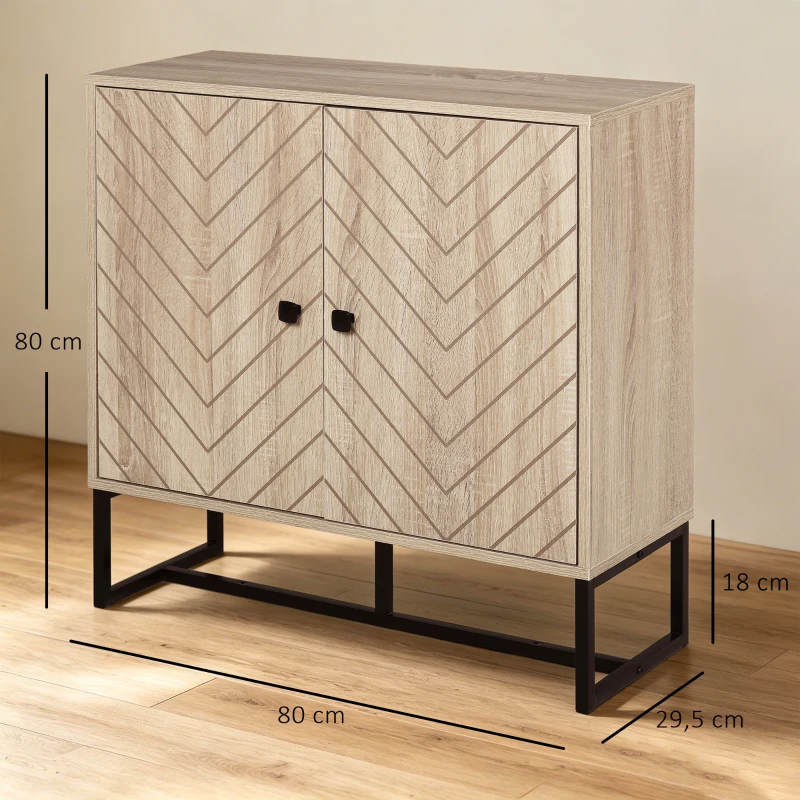 HOMCOM Buffet salon meuble de rangement armoire de cuisine avec placard portes et étagère réglable, motif Chevron, pied métal, style moderne buffet salle à manger et salon, 108 x 40 x 80 cm, chêne