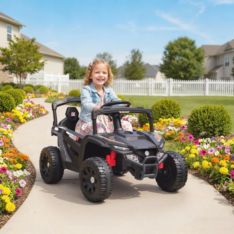 AIYAPLAY Coche Eléctrico para Niños 12V con 2 Motores Control Remoto 2,4G Suspensión Trasera Faros Música Negro