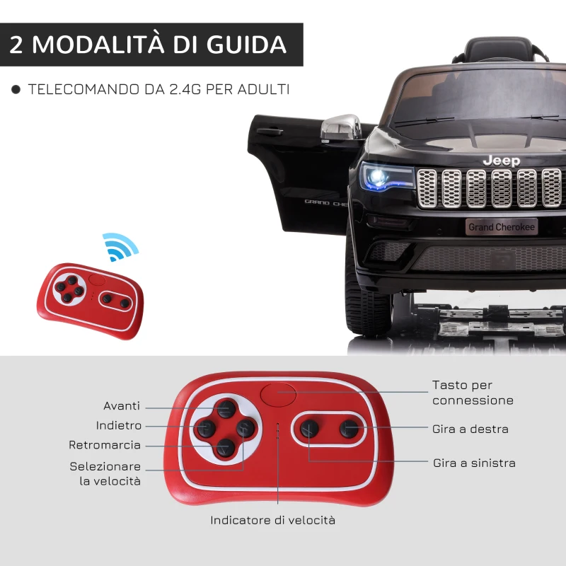 HOMCOM Macchina Elettrica Jeep per Bambini 12V, Guida Manuale e con Telecomando Velocità 0-3km/h, 114x76x58cm, Nero