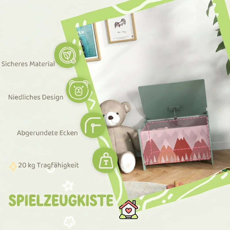 ZONEKIZ Opbergkist, speelgoedkist, klapdeksel, schattig motief, groen
