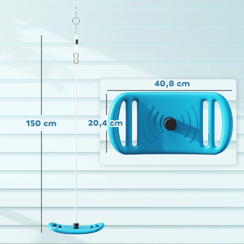 AIYAPLAY Balançoire enfant extérieur et intérieur avec corde réglable, mousqueton, charge max. 70 kg, bleu