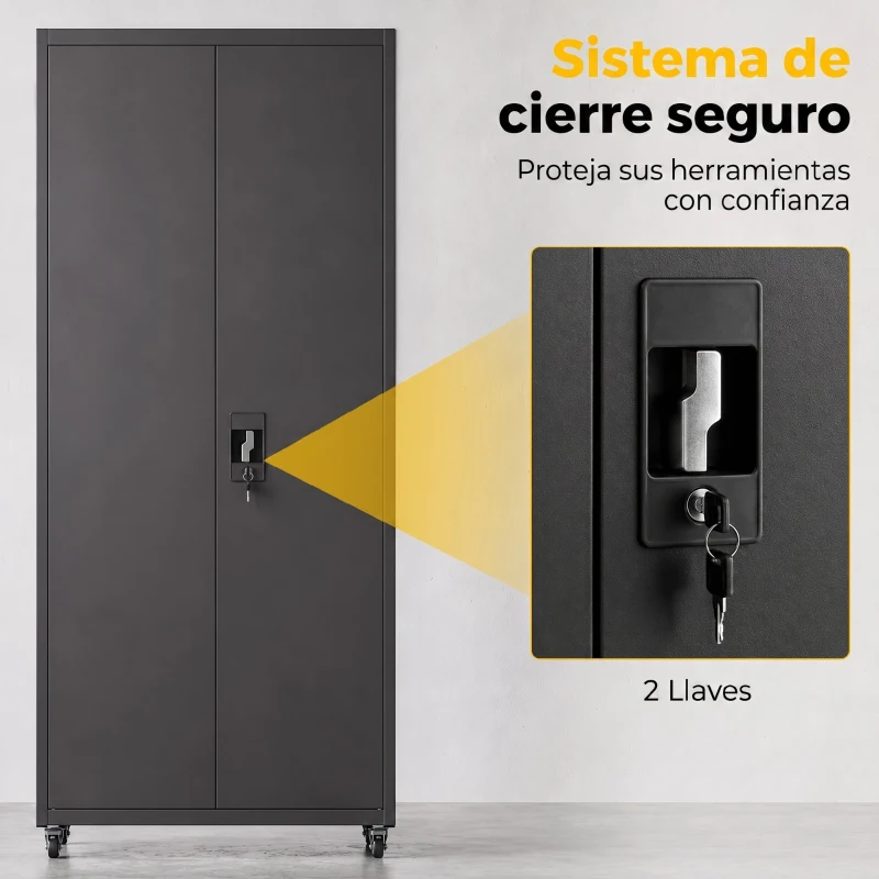 HOMCOM Armario de Herramientas de Acero 180 cm con Ruedas y Estantes Ajustables Negro