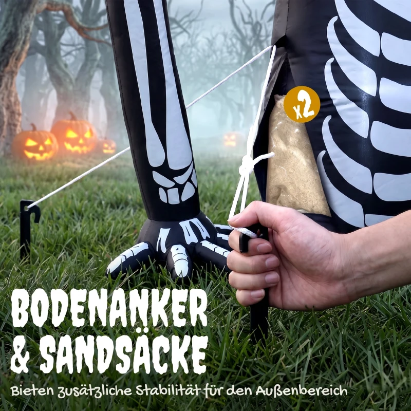 Outsunny Opblaasbaar halloween-skelet, kruipt uit de grond, met ledverlichting, griezeldecoratie voor binnen en buiten