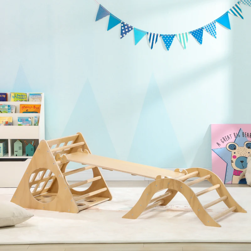 AIYAPLAY Escalada para Niños de 18-48 Meses 8 en 1 con Rampa Escalera de Arco y Bolsa de Arena 175x59,5x60 cm Natural