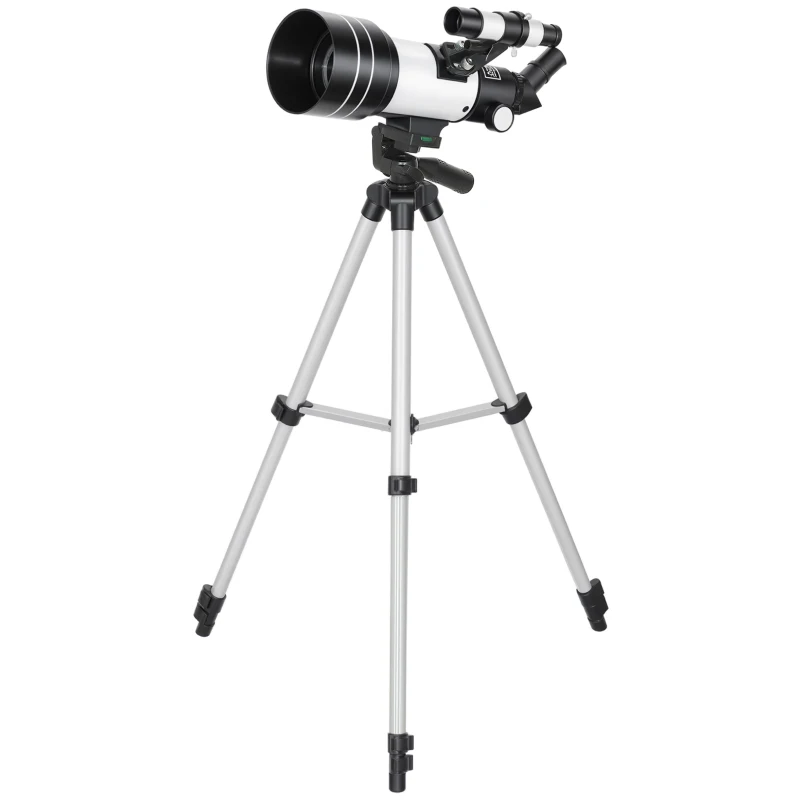 Outsunny telescoop, 70 mm objectief, 5 x 24 zoeker, verstelbaar statief, zilverkleurig