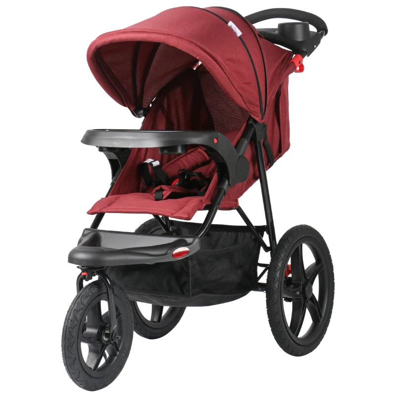 HOMCOM Triciclo Leggero Reclinabile e Pieghevole, Carrozzina per Bambini 6-36 Mesi Fino a 15kg con Portabicchieri, Rosso