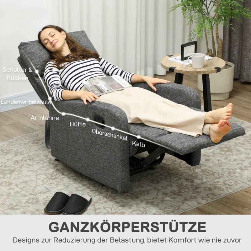 HOMCOM Relaxfauteuil, verstelbare ligstoel met aanpasbare beensteun, moderne woonkamerfauteuil met stoffen bekleding, grijs(m-6)