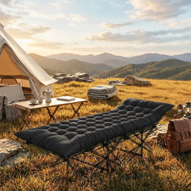 Outsunny Esterilla de Camping Plegable Portátil con Correas Antideslizante para Cama de Camping Tienda Viajes Negro