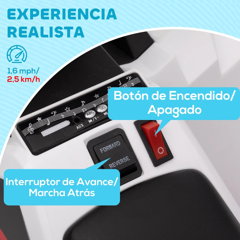 HOMCOM Quad Eléctrico para Niños 6V Quad para Niños de 18-36 Meses con Avance y Retroceso Velocidad de 2,5 km/h Blanco