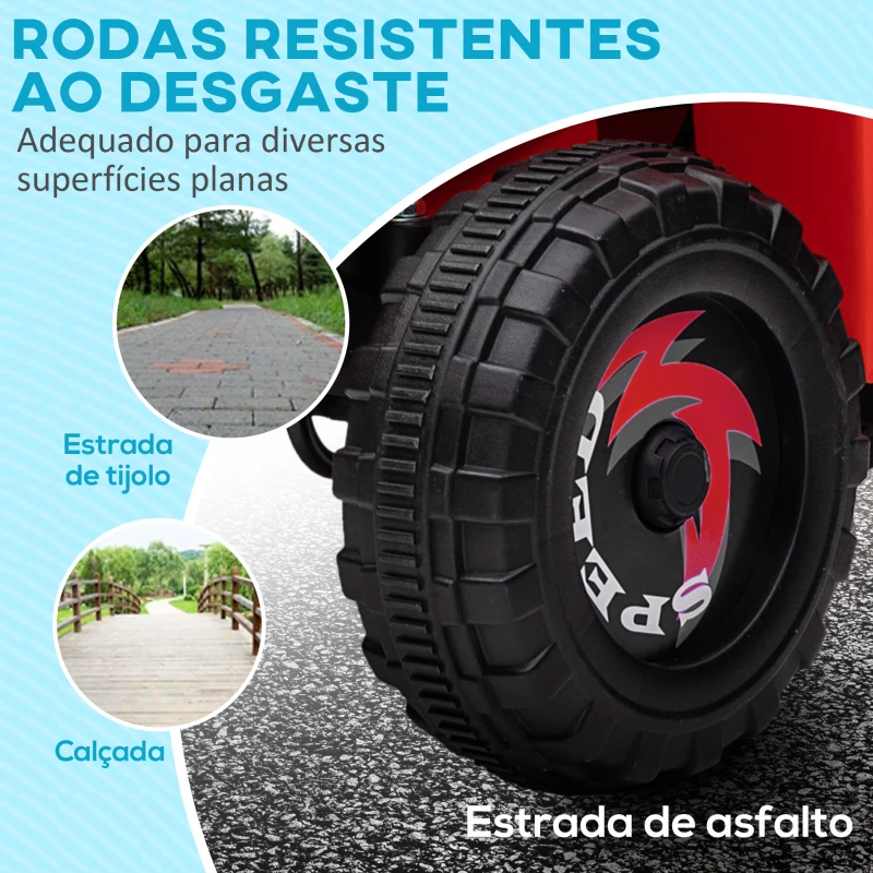 HOMCOM Quadriciclo Elétrico para Crianças com Reboque Bateria 6V de 18-36 Meses com Velocidade 2,5 km/h 106x41,5x48,5 cm Vermelho