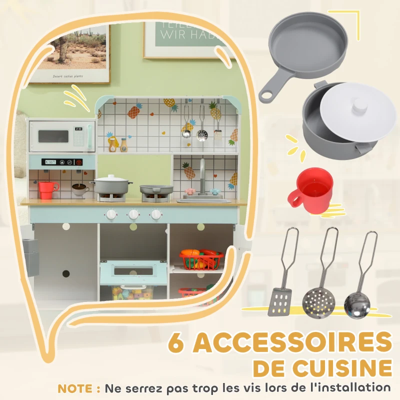 AIYAPLAY Cuisine enfant jouet d'imitation, dinette enfant avec lumières et sons réalistes, 88,6 x 31,7 x 90,4 cm, blanc