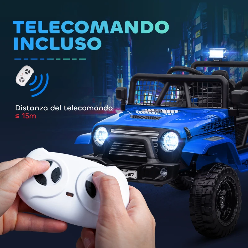 AIYAPLAY Macchina per Bambini Elettrica Fuoristrada 12V con Doppio Motore, Età 3-6 Anni, Telecomando e Luci, Blu