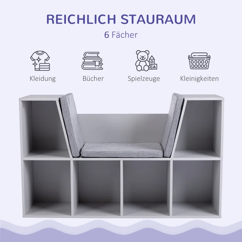 HOMCOM 2-in-1 Kinderrek en Bankje met Kussen 103 x 30 x 62 cm, Grijs en Wit