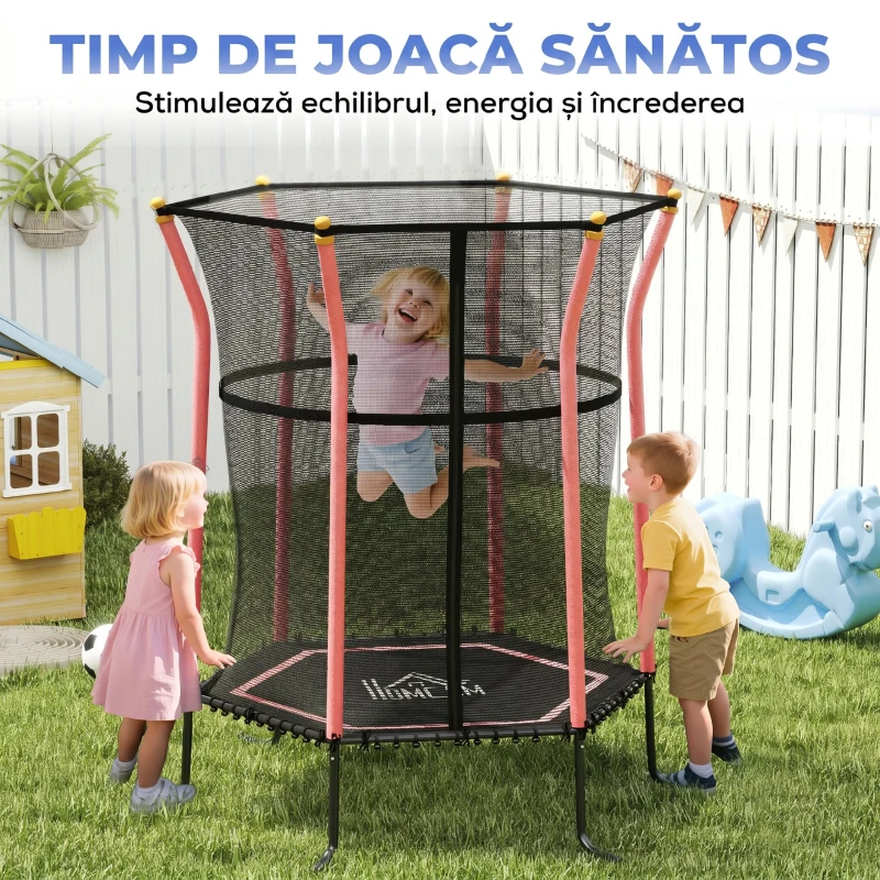 HOMCOM Trampolin pentru Copii cu Intrare cu Fermoar și Stâlpi Captușiți, 122 x 111 x 190 cm, Roșu