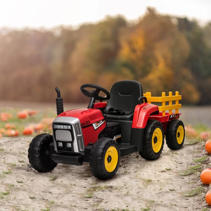 HOMCOM Tracteur électrique avec remorque amovible, pour enfants de 3 à 6 ans avec télécommande MP3 musique affichage lumières