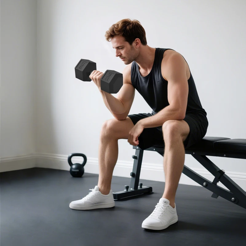 HOMCOM Mancuerna Hexagonal 20 kg de Hierro Fundido Pesas de Metal Recubiertas de Goma para Entrenamiento en Casa Gimnasio Negro