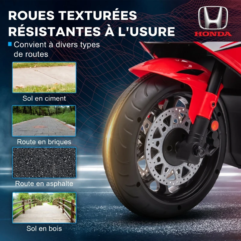 HOMCOM Moto Électrique Enfants sous Licence HONDA 6 V, 3 Km/h, Musique & Lumière, 2 Roues d'Entraînement, Rouge(m-4)
