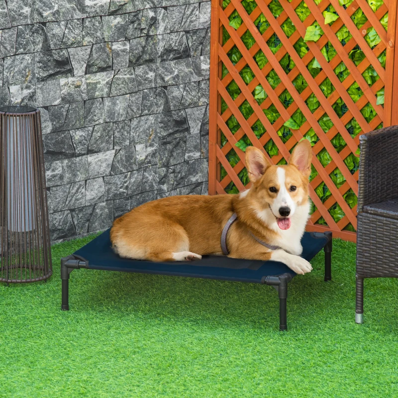 PawHut Lit pour chien chat lit de camp grand confort sur pieds tissu oxford textilène micro-perforé 76L x 61l x 18H cm bleu marine noir