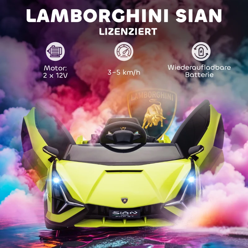 HOMCOM Kinder Elektrische Auto, Lamborghini, 3-5 km/u, Afstandsbesturing, voor 3-5 jaar, Groen