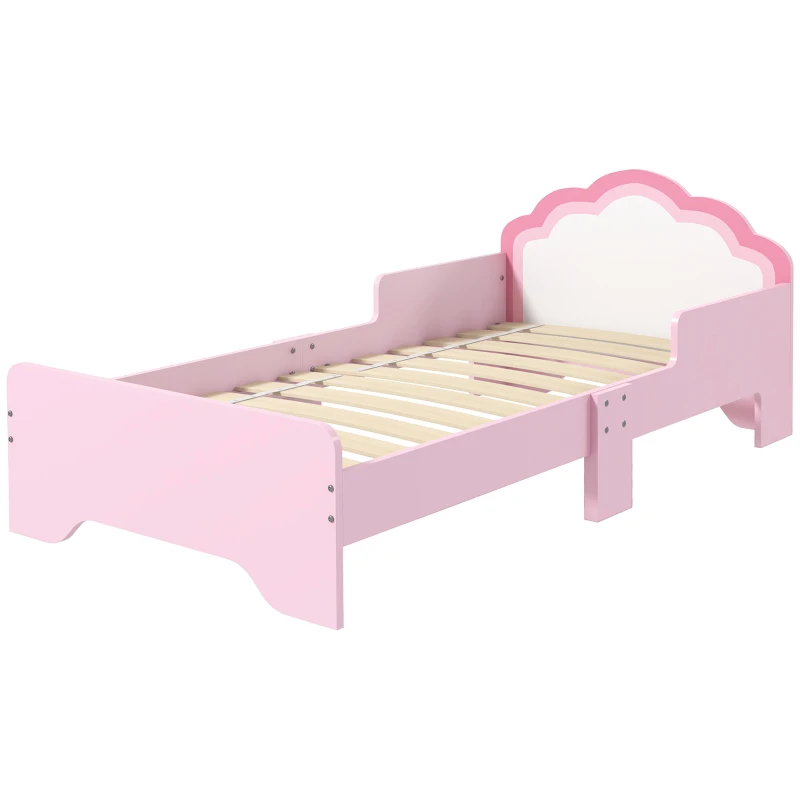 ZONEKIZ Cama para Crianças 70x140 cm com Barreira Antiqueda e Estrado Cama Infantil com Cabeceira em Forma de Nuvem Rosa