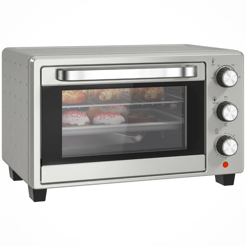 HOMCOM 21L Mini Countertop Oven, 100°C-230°C Adjustable Temp - Silver Tone