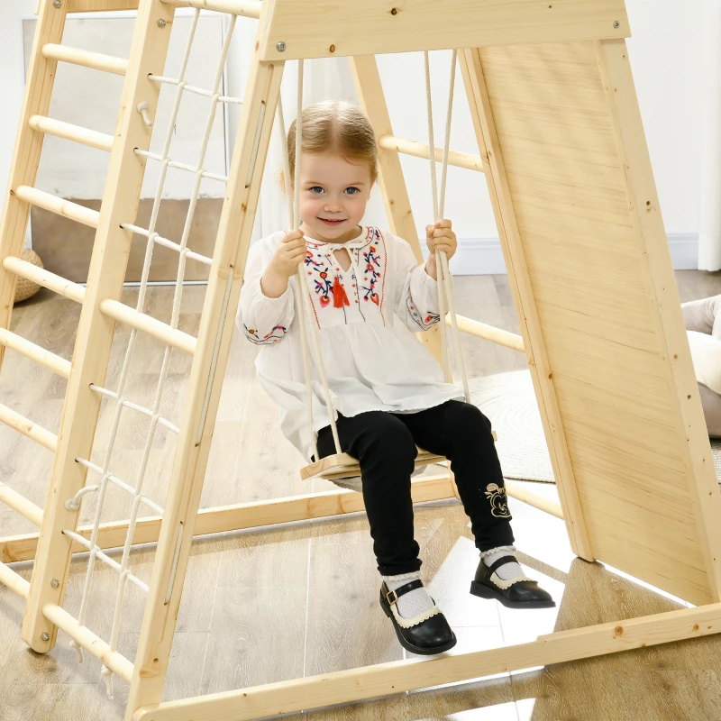 HOMCOM Ensemble d'escalade 5 en 1 avec balançoire mur d'escalade corde et grimpe en bois barres de singe pour enfants