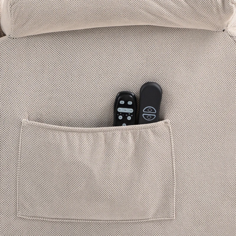 HOMCOM Sta-opstoel met massage- en warmtefunctie, elektrisch, met afstandsbediening en zijvakken, beige