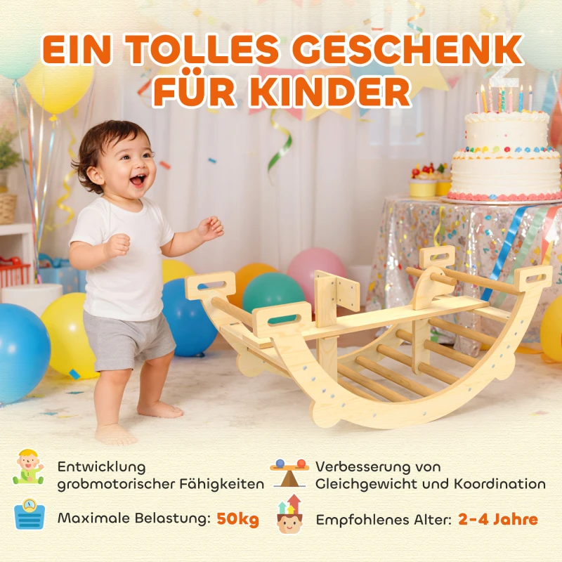 AIYAPLAY Montessori klimrek voor binnen, 2 in 1 klimboog van hout, voor kinderen 2-4 jaar, 110x52x45 cm, naturel hout