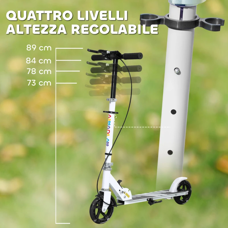AIYAPLAY Monopattino per Bambini 3-8 Anni con Ruote Luminose, Impugnatura Regolabile e Freno Posteriore, Bianco