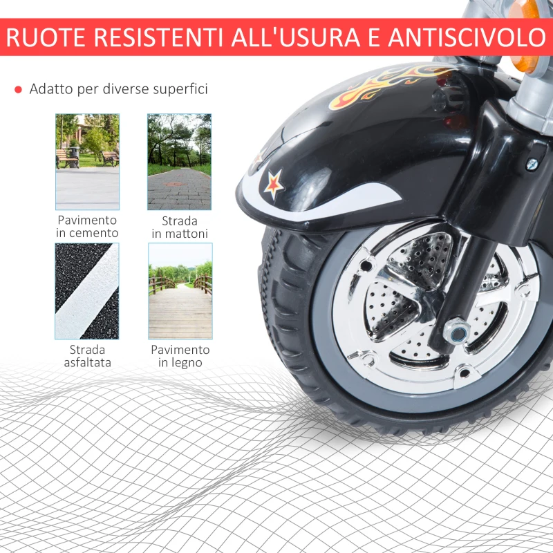 HOMCOM Mini Moto Elettrica per Bambini da 37-72 Mesi 3 Ruote Batteria 6V PP Ferro, Velocità 2.5KM/h, 92×53×67cm