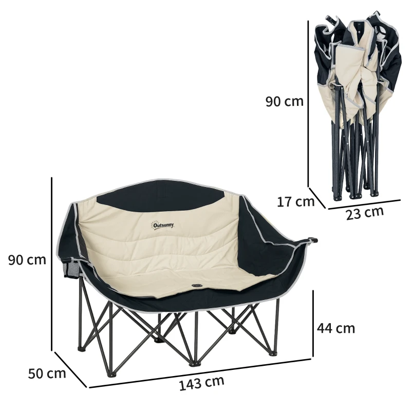 Outsunny Faltstuhl faltbar 2 Sitzer Campingstuhl mit Getränkehalter Tragetasche bis 250kg belastbar Khaki