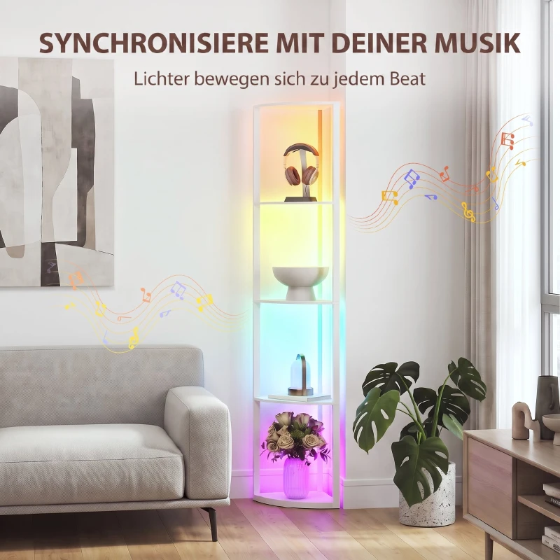HOMCOM LED vloerlamp met 5 planken, dimbaar, RGB-kleurwissel en afstandsbediening