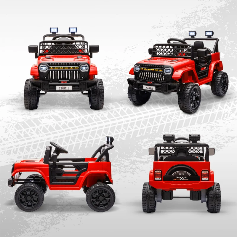 AIYAPLAY Coche Eléctrico para Niños con Batería 12V Mando a Distancia Velocidad Ajustable USB Faros Bocina Rojo