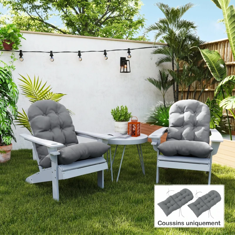 Outsunny Lot de 2 Coussin de Siège pour Chaise Adirondack avec Attaches Sécurisées, Design Capitonné Doux et Épais, Gris