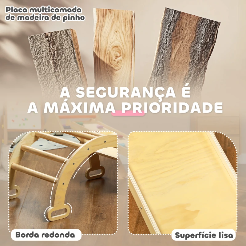 AIYAPLAY Triângulo de Escalada de Madeira 5 em 1 Escada para Crianças de 18-48 Meses com Rampa e Arco de Escalada 178x64,5x63 cm Madeira
